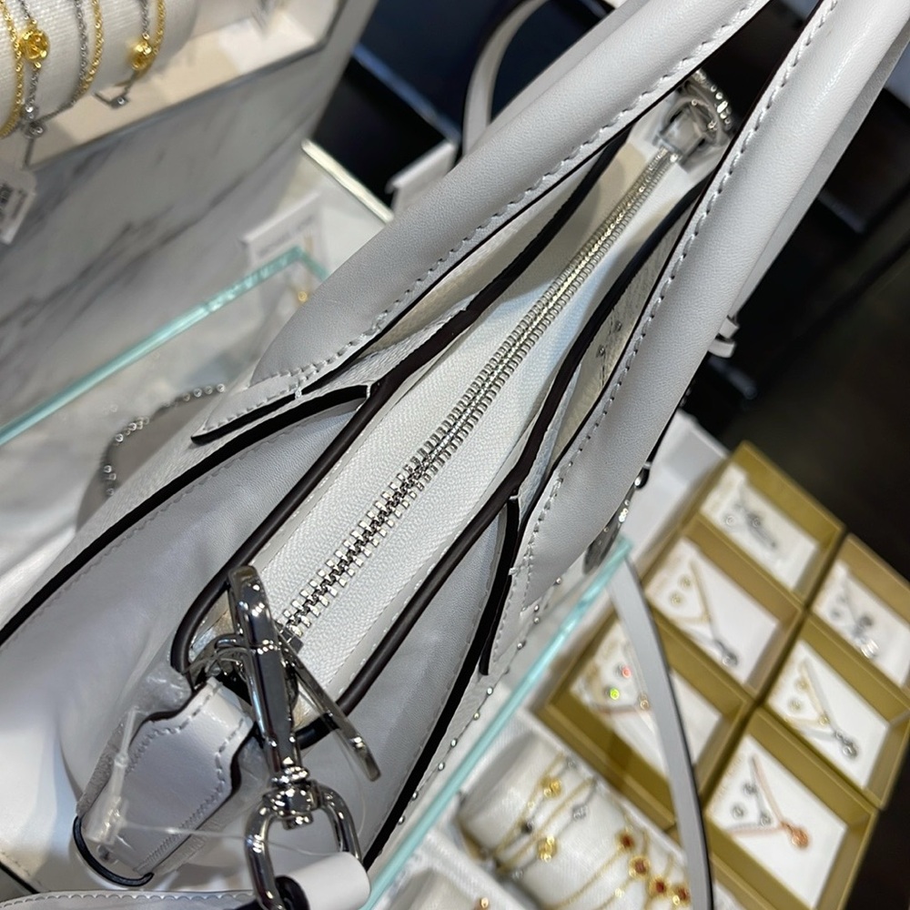 Michael Kors Avril Small Studded Patchwork and Signature Logo Satchel Crossbody - Picture 14 of 16